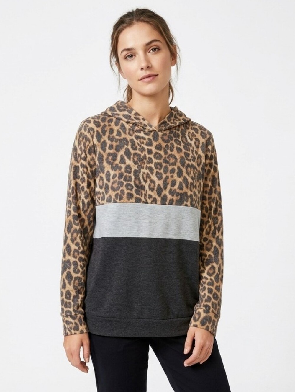 Leopard Colorblock Women's Hoodie Sweatshirt